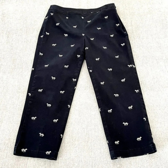 Coldwater Creek Ankle Pants Womens Size 8 Black‎ Zebra Embroidered Side Zip - Picture 1 of 11